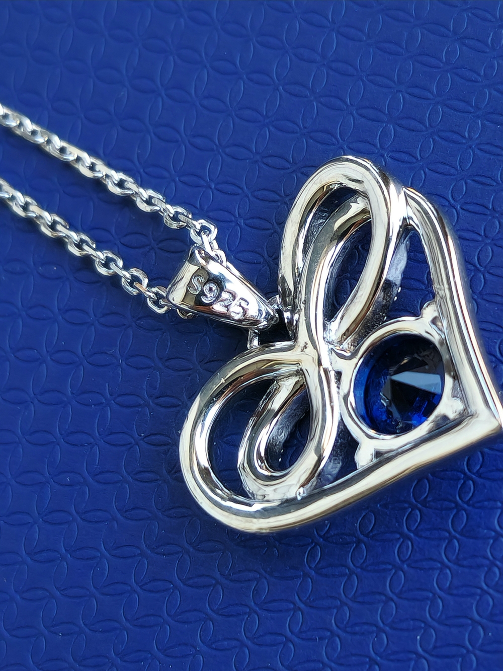 Sterling Silver Infinity Heart Pendant Necklace Blue CZ 19" Adjustable Chain - Picture 5 of 8